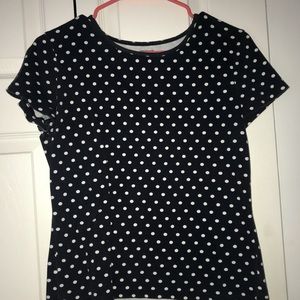 Women’s navy blue polka dotted shirt